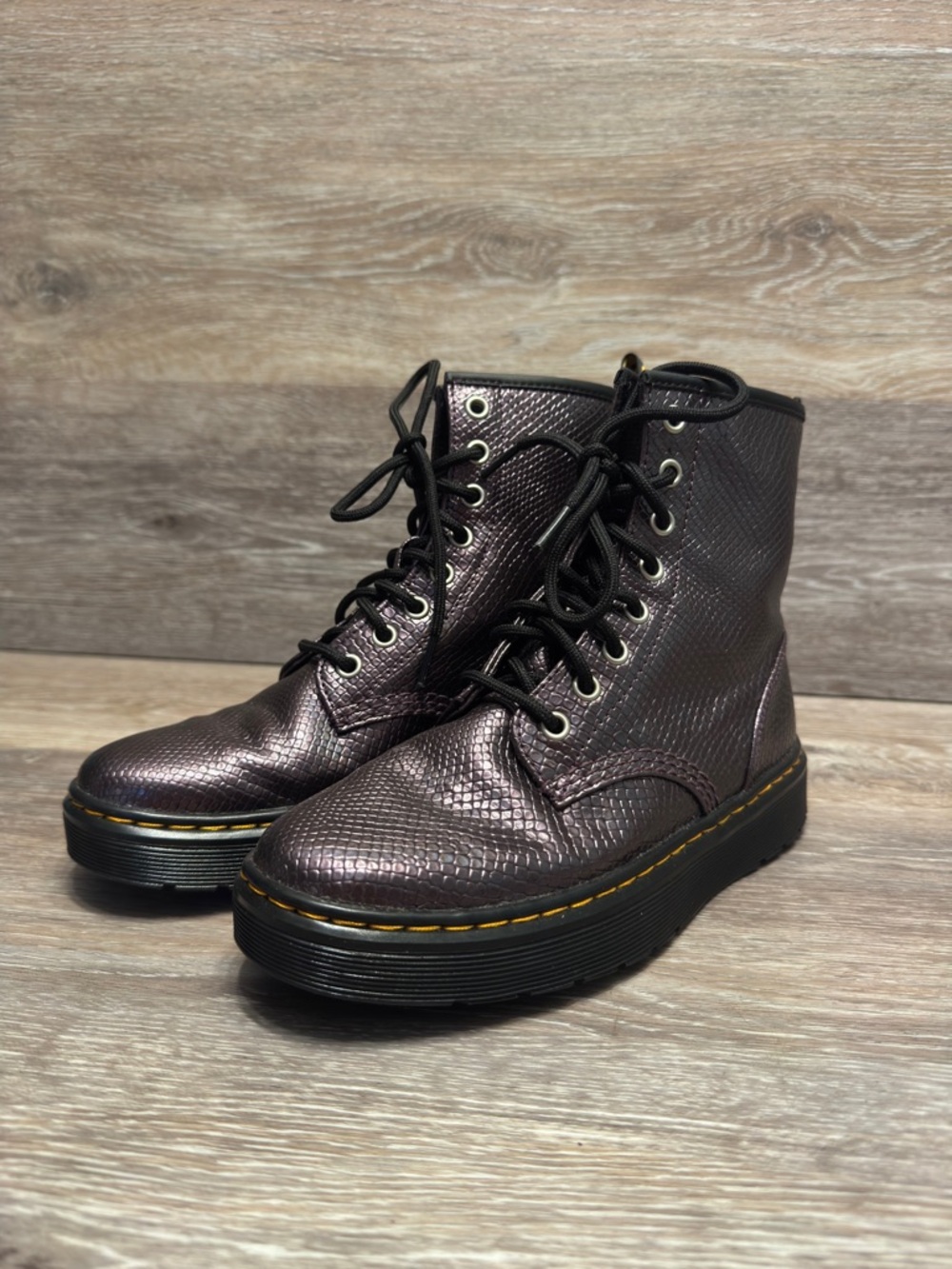 Doc Martens Boots Purple Zavala Oxblood Metallic Reptile Emboss Mens 5 Ladies 6